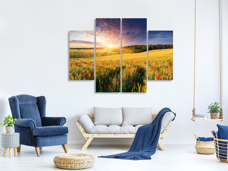 4-piece-canvas-print-a-flower-field-at-sunrise