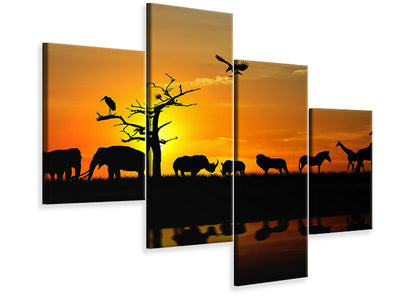 modern-4-piece-canvas-print-safari-animals-at-sunset