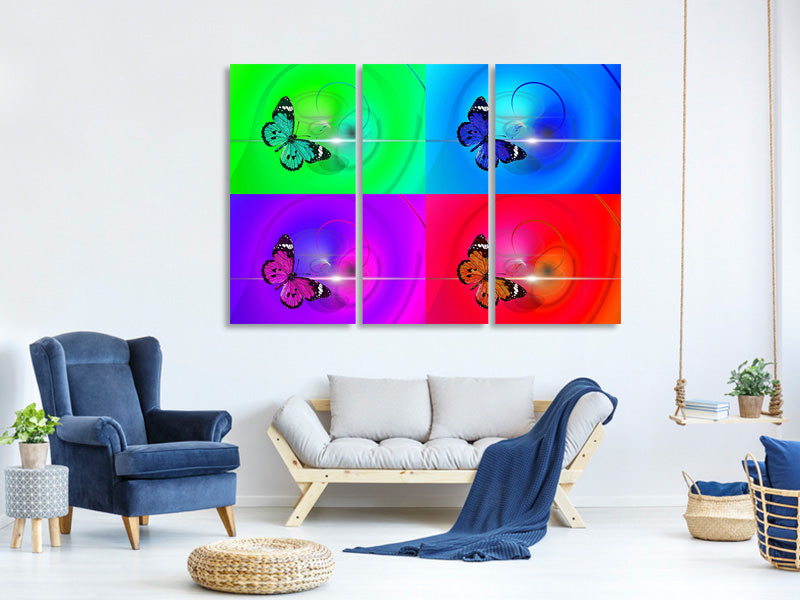 3-piece-canvas-print-pop-art-colorful-butterfly