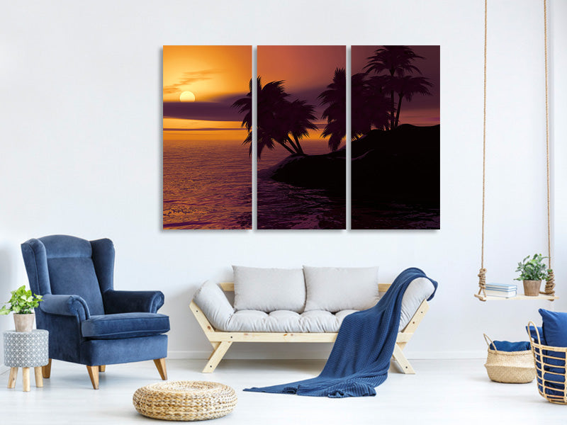 3-piece-canvas-print-the-lonely-island-in-the-sunset