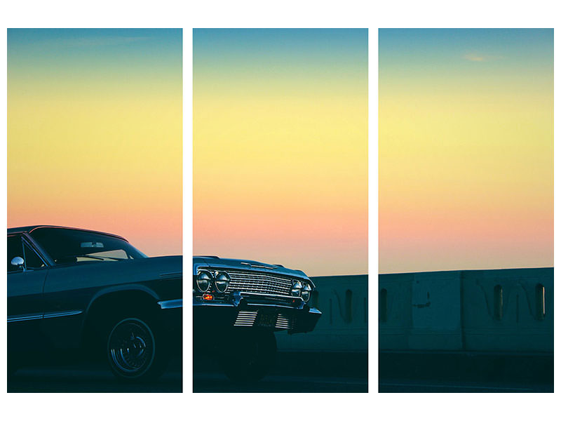 3-piece-canvas-print-vintage-car-in-the-evening-light