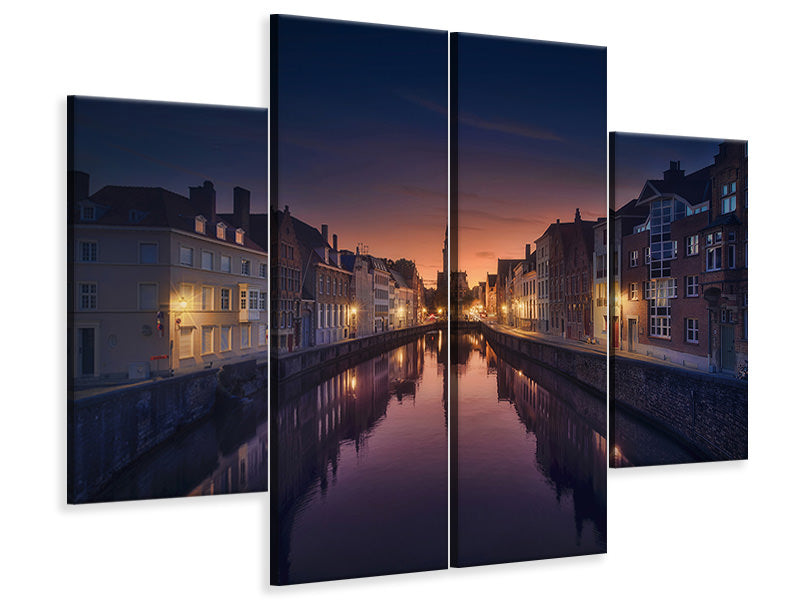 4-piece-canvas-print-sunset-in-brugge