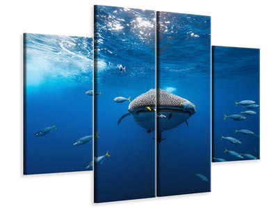 4-piece-canvas-print-whale-shark-escorted-by-a-school-of-bonito