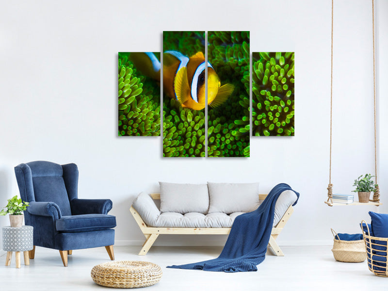 4-piece-canvas-print-yellow-clownfish-on-green-anemon