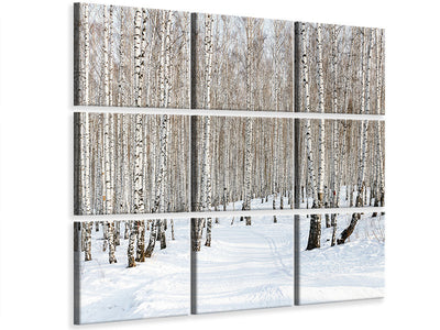 4-piece-canvas-print-birch-forest-tracks-in-snow