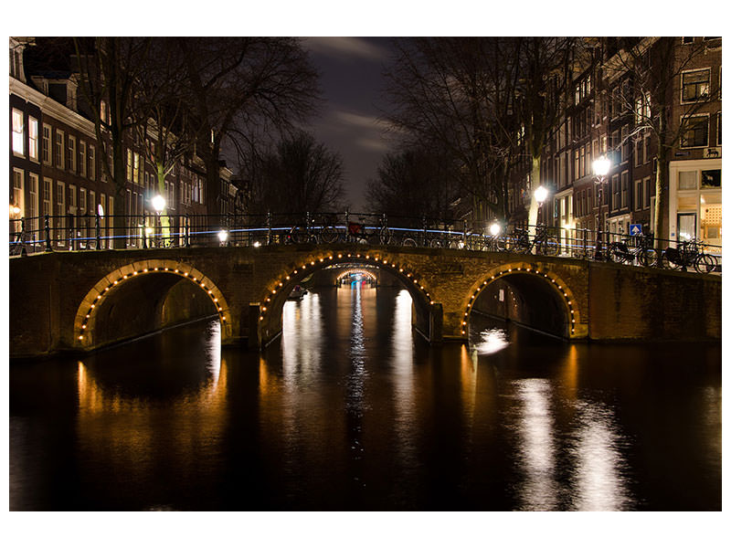 panoramic-3-piece-canvas-print-at-night-in-amsterdam