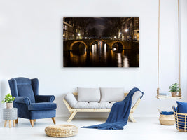 panoramic-3-piece-canvas-print-at-night-in-amsterdam