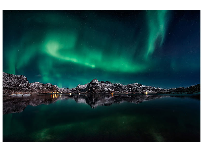 panoramic-3-piece-canvas-print-lofoten-aurora-reflection