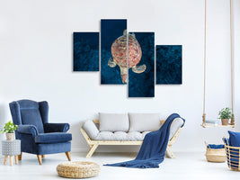 modern-4-piece-canvas-print-green-turtle-on-blue-water