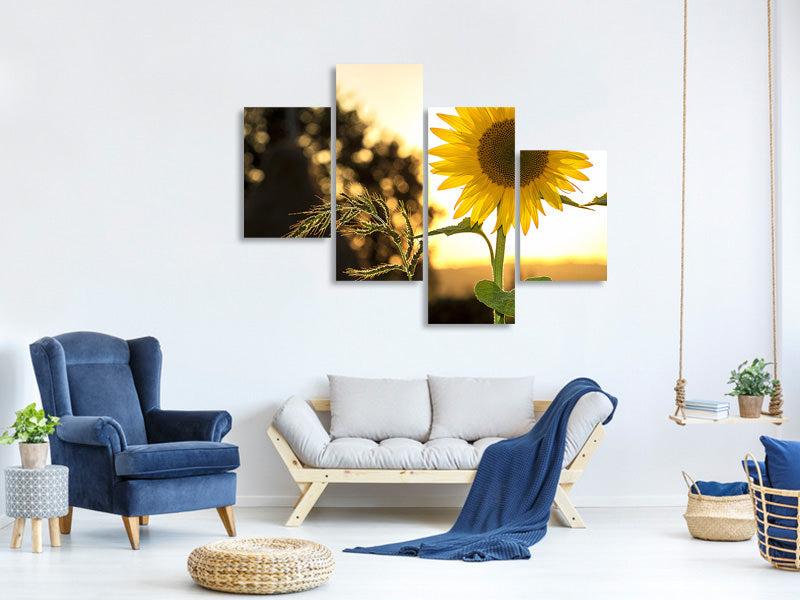 modern-4-piece-canvas-print-sunflower-in-the-sunrise
