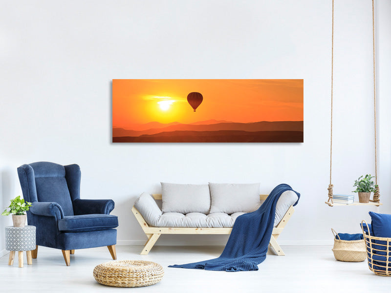 panoramic-canvas-print-hot-air-balloon-at-sunset