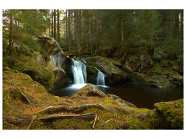 panoramic-3-piece-canvas-print-small-waterfall-in-the-forest