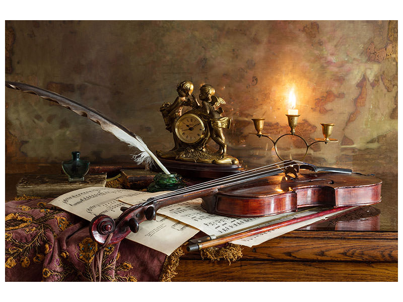 4-piece-canvas-print-still-life-with-violin-and-clock