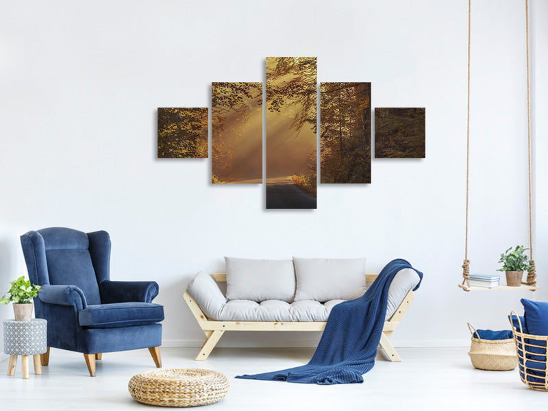 modern-4-piece-canvas-print-sunbeams-in-the-forest