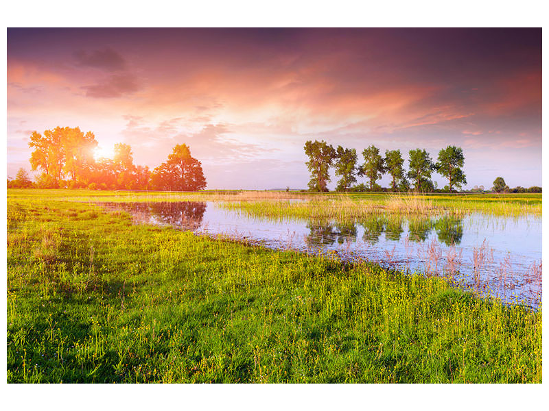 panoramic-3-piece-canvas-print-sunset-on-lake