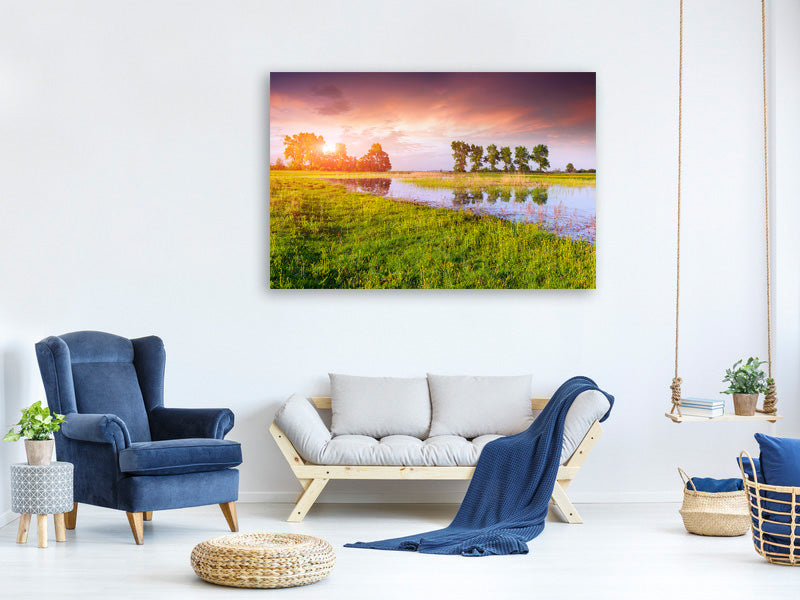 panoramic-3-piece-canvas-print-sunset-on-lake