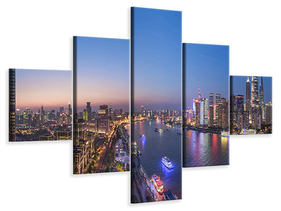 modern-3-piece-canvas-print-the-blue-hour-in-shanghai