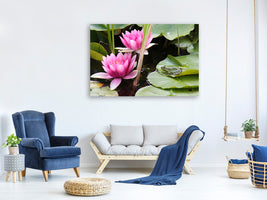 3-piece-canvas-print-the-frog-in-the-protection-of-water-lilies