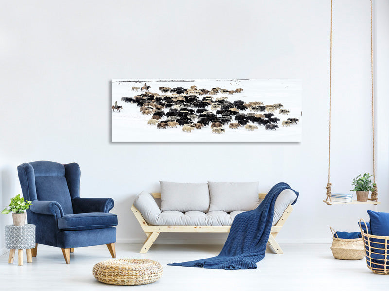 panoramic-3-piece-canvas-print-yaks-in-snow