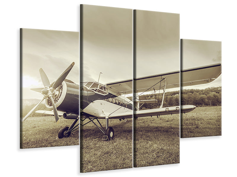 4-piece-canvas-print-nostalgic-aircraft-in-retro-style