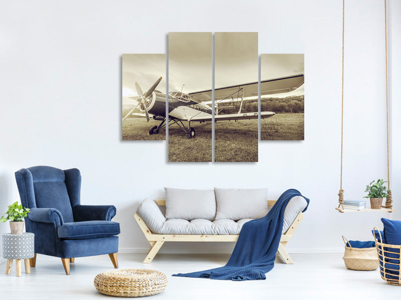 4-piece-canvas-print-nostalgic-aircraft-in-retro-style