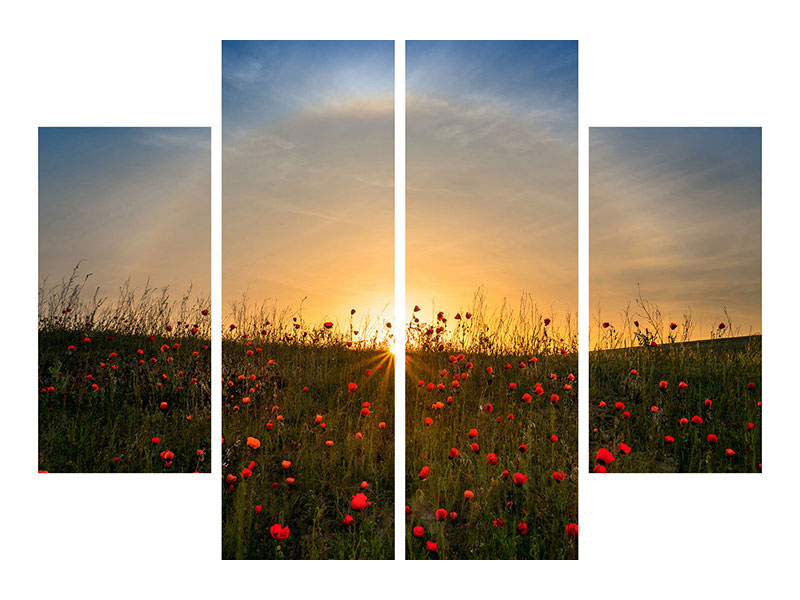 4-piece-canvas-print-red-poppies-and-sunrise