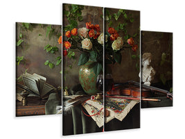 4-piece-canvas-print-still-life-with-violin-and-flowers-iii