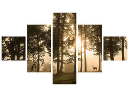 5-piece-canvas-print-deer-in-the-morning-mist