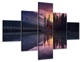 5-piece-canvas-print-lake-house-sunrise