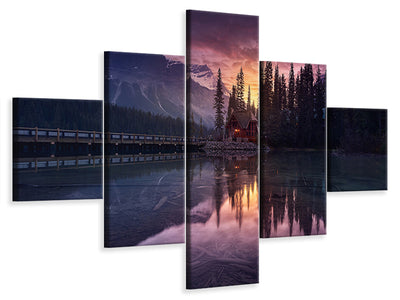 5-piece-canvas-print-lake-house-sunrise