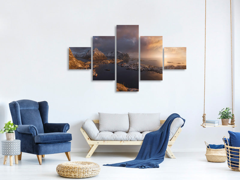 5-piece-canvas-print-sunrise-over-reine