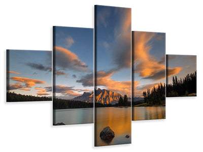 5-piece-canvas-print-two-jack-lake-sunset