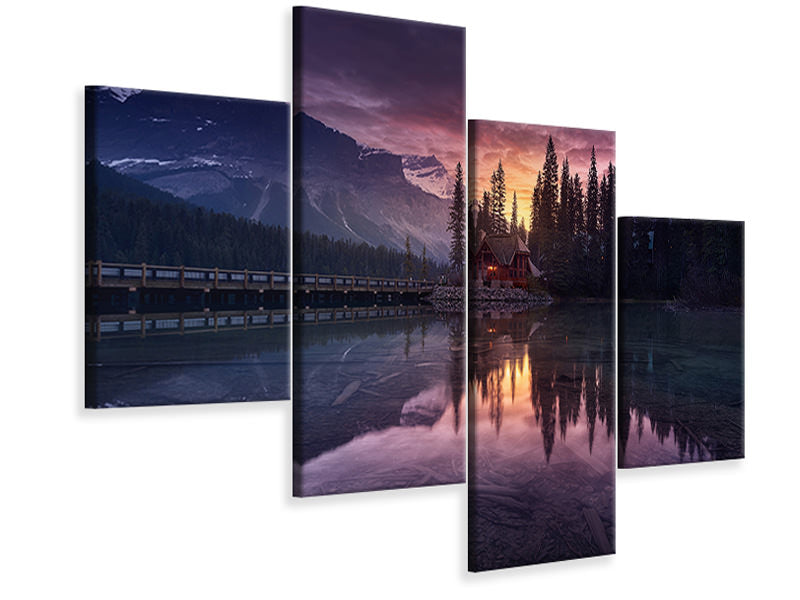 modern-4-piece-canvas-print-lake-house-sunrise